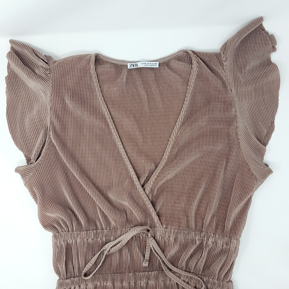 Zara Metallic Broze Pleated Ruffle Top M - Picture 2 of 6